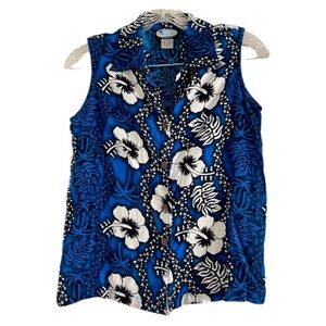 CLEAR BLUE SKY Women's Blue Hawaiian Sleeveless Button Up Shirt-Size S
